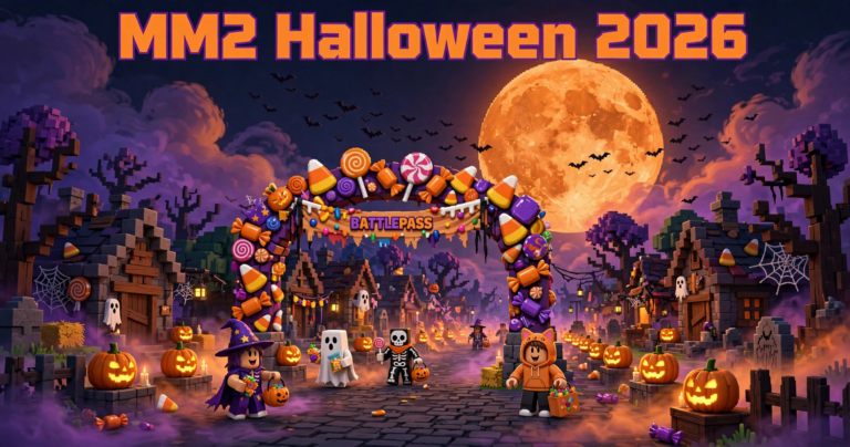 MM2 Halloween 2026 event featured artwork showing the battlepass, Vampire Hunt gamemode and new godly weapons
